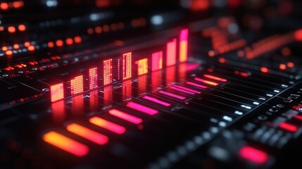 Abstract futuristic technology interface with glowing red and orange bars.