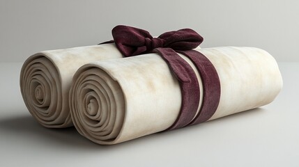 Two rolled parchment scrolls tied with a burgundy ribbon.