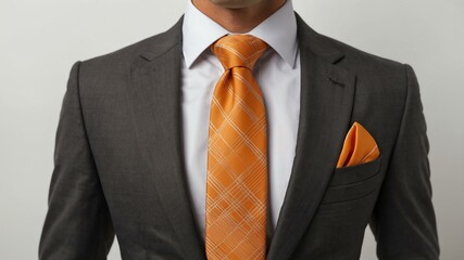 aesthetic orange themed necktie with suit isolated on plain white background
