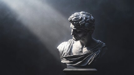 Obraz premium Dramatic bust sculpture in dim light.