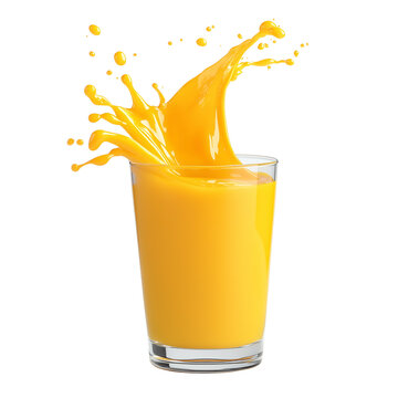 Bright mango juice splashing in glass  
