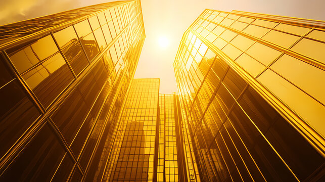 Golden skycrapers reflecting sunlight. Solarian. Illustration