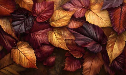 Fototapeta premium Autumn leaves in rich, warm tones.