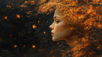 Elegant Woman with Roses and Daisies in Her Wavy Hair