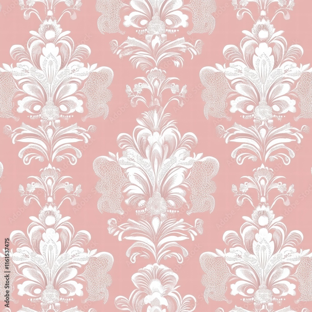 Poster delicate lace inspired seamless pattern in soft coral and white tones for elegant decor. generative 