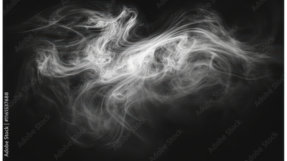 Poster swirling mist in dark room creates ethereal atmosphere, adding depth and intrigue to scene. delicate