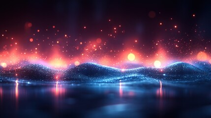 Abstract glowing particles wave background.