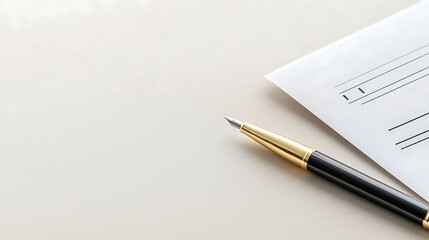close up of pen resting beside blank document on smooth surface, inviting creativity and organization