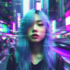 Cyberpunk Megacity Glitch Portrait