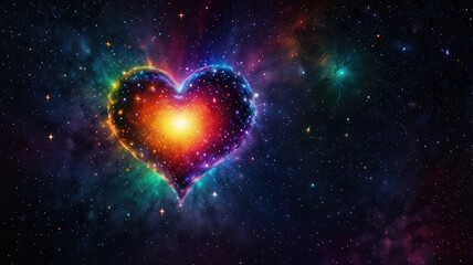 heart wallpaper , Rainbow heart glowing amid a galaxy of colorful stars

