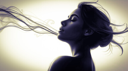 Naklejka premium Women With A Line Smoke Coming From Her