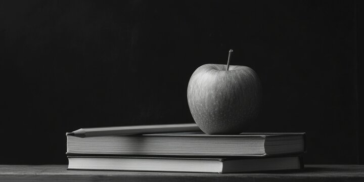Monochromatic Apple and Books - Powered by Adobe