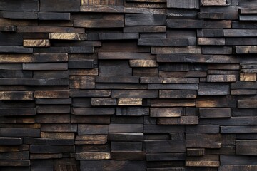 Dark brown wood block wall texture background.