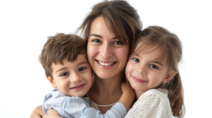 A woman who is patient with her children. on an isolated white background, object focused, png, stock image, hd quality