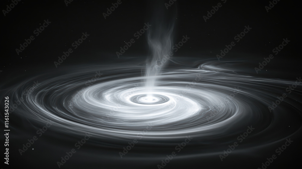 Poster swirling white smoke forms mesmerizing spiral around central point, creating ethereal and dynamic vi