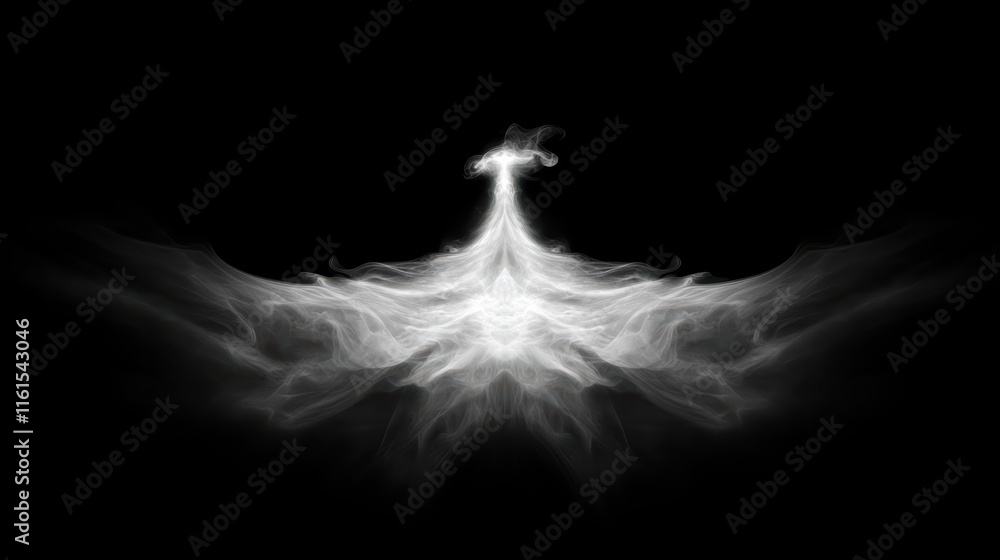 Poster ethereal white smoke swirling around central point, creating mystical and captivating visual effect 
