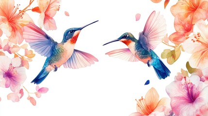 Colorful Hummingbirds with Pink and Orange Flowers