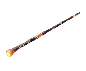 Naklejka premium A mystical wand featuring glowing runes and a fiery tip, ideal for fantasy themes. Isolated on transparent white background, png 