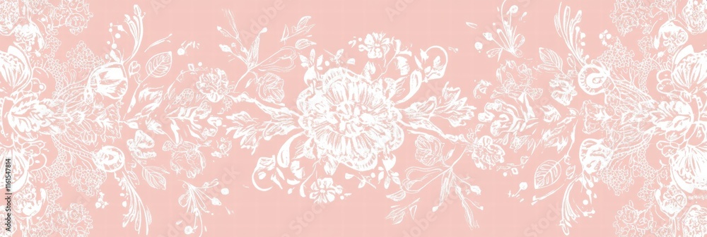 Poster lace inspired seamless pattern with floral elements on soft pink background for elegant designs. gen