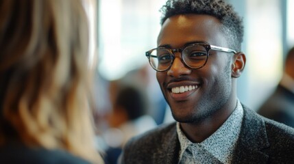 Obraz premium Smiling Young Man at Networking Event