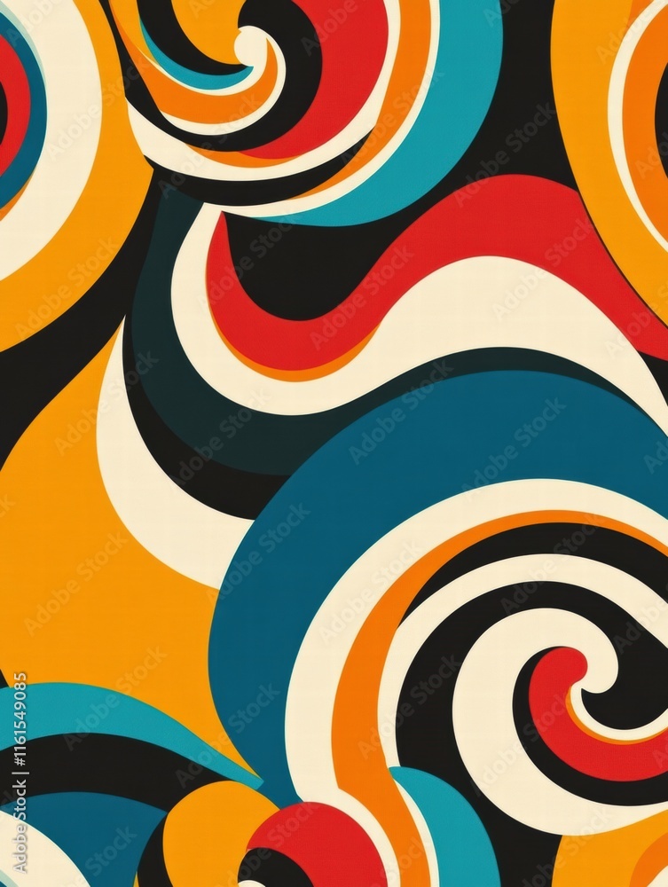 Fototapete retro inspired colorful spirals and curved lines create a vibrant pattern reminiscent of the 70s aes