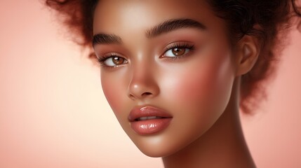 Fototapeta premium Stunning beauty portrait of young woman with flawless skin and soft curly hair : Generative AI