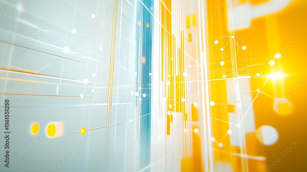 Poster Abstract Digital Art with Futuristic Geometric Patterns in Bright Orange and White : Generative AI