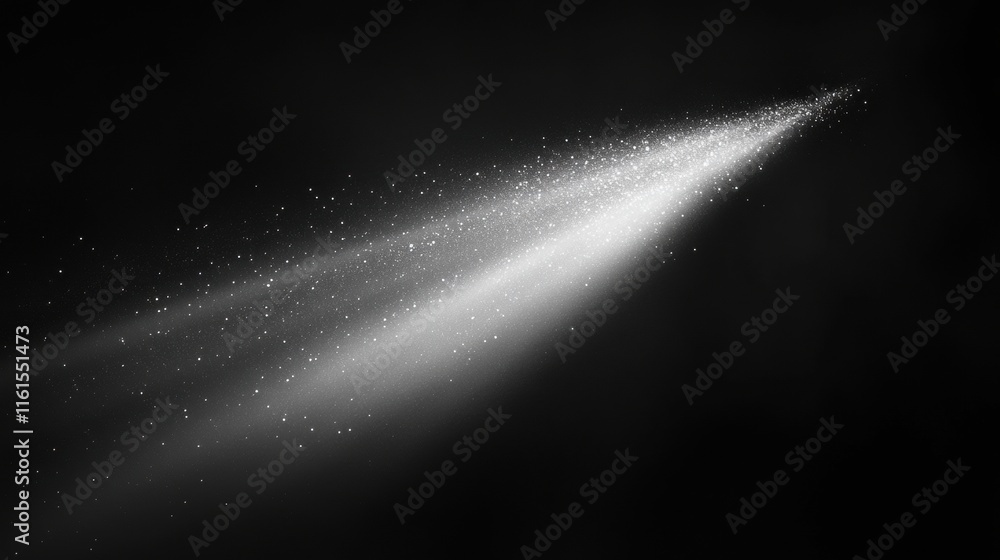Poster narrow beam of light pierces through the darkness illuminating tiny particles in the air. generative