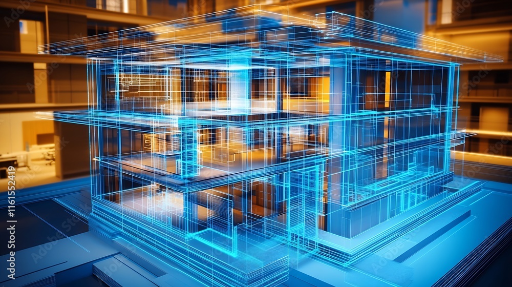 Poster innovative futuristic digital model of office architecture : generative ai