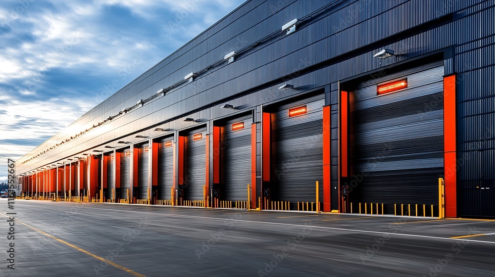 Aufkleber expansive warehouse facility with sleek loading docks and vibrant design : generative ai