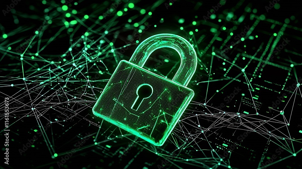 Poster Digital Lock Illustration Depicting Secure Online Network Connections : Generative AI