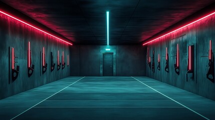 Futuristic Shooting Range with Neon Lights and Modern Design Ambiance : Generative AI