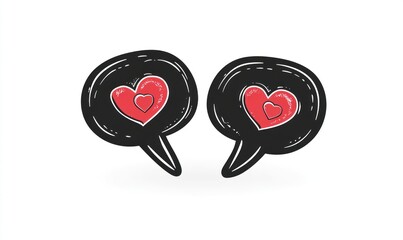 Two speech bubbles with hearts.