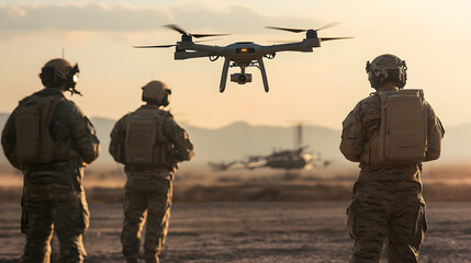 Military team deploying autonomous drones for tactical operations