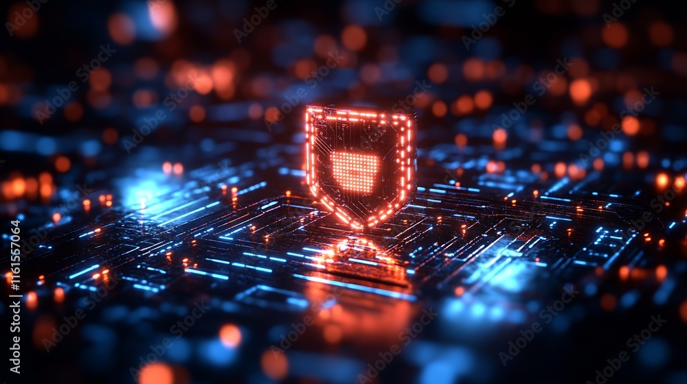 Poster Digital Network Security Shield with Glowing Effects and Futuristic Features : Generative AI