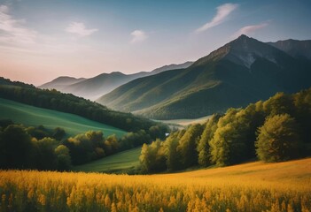 Beautiful and Peaceful Nature Scenery Illustration Landscape Countryside Tranquil Vibrant and Colorful