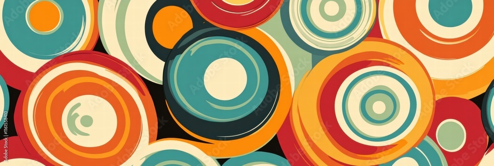 Aufkleber retro inspired colorful spirals and curved lines in vibrant 70s style design. generative ai