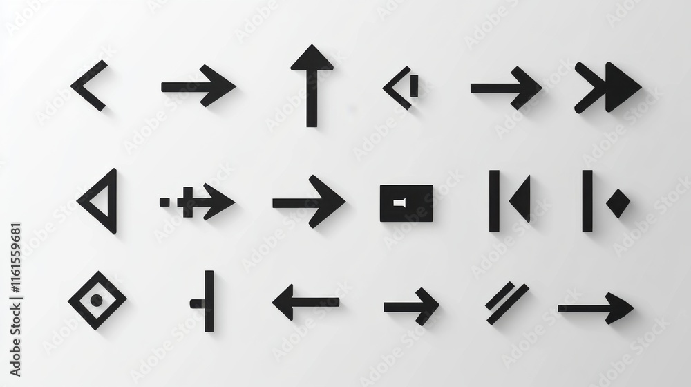 Poster collection of minimalist black arrow icons set for ui design and web development
