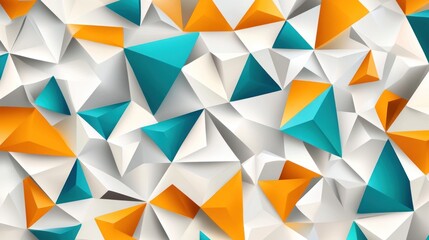 Obraz premium Abstract geometric background with teal, orange, and white triangles.