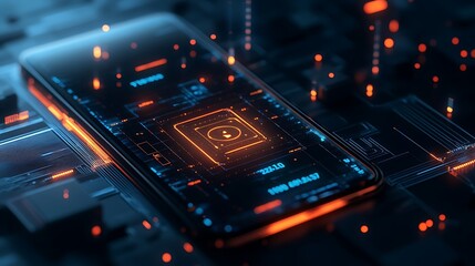 Futuristic Smartphone Displaying Secure Data Encryption