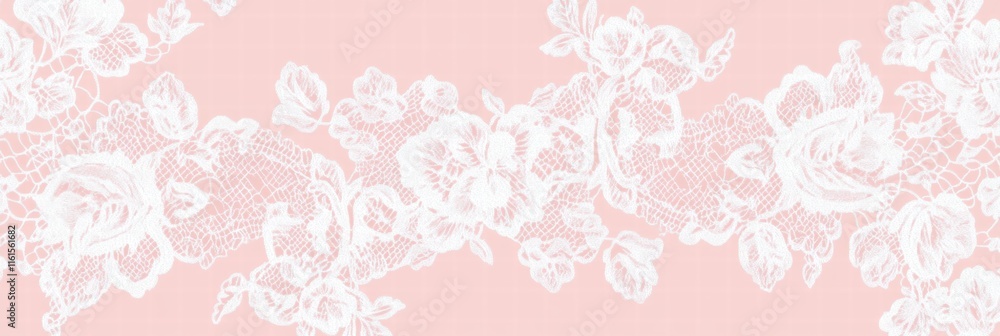 Poster delicate lace inspired seamless pattern in soft pink and white tones for elegant designs. generative