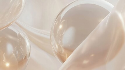 Glass spheres on flowing beige silk fabric.