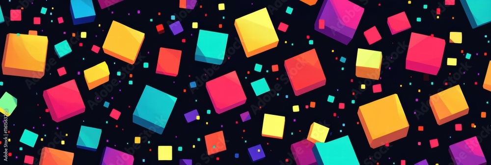 Aufkleber Colorful pixel art seamless pattern featuring geometric shapes on a dark background for creative design projects. Generative AI