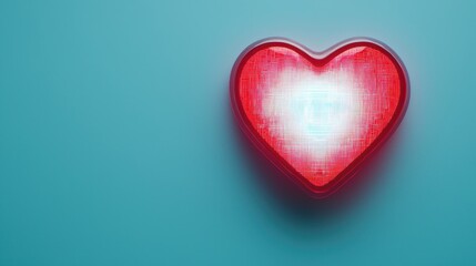 Fototapeta premium A bright red heart-shaped light against a soft blue background, conveying love and warmth.