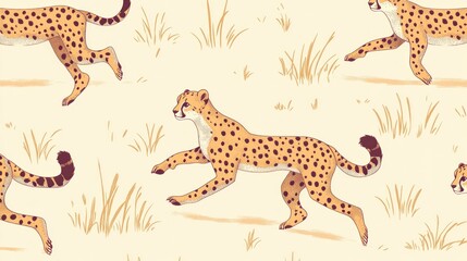 Obraz premium Seamless pattern with running cheetahs in African savanna.