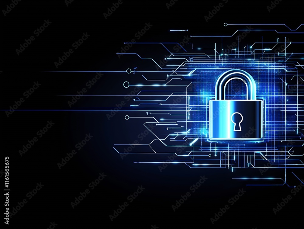 Poster Futuristic Security Lock with Digital Circuit Design for Data Protection : Generative AI