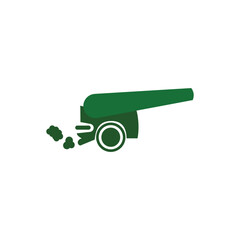 Cannon icon. Flat color design. illustration silhouette cannon weapon. Design element illustration cannon with green base color. Basic idea logo with cannon shape