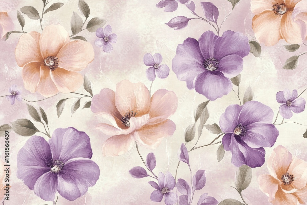 Poster floral pattern design showcasing delicate flowers in soft hues and graceful arrangements for decorat