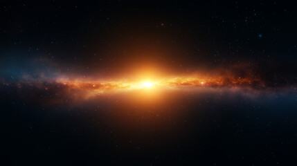Fototapeta premium stunning cosmic scene featuring bright galaxy with glowing center, surrounded by stars and cosmic dust, evoking sense of wonder.