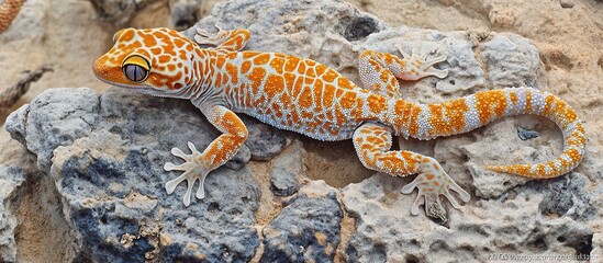 Obraz premium Orange and white gecko on a rock.